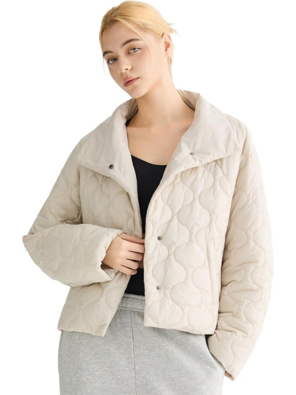 Oversized Quilted Cropped Lightweight Puffer Jacket for Women - Cozy & Stylish